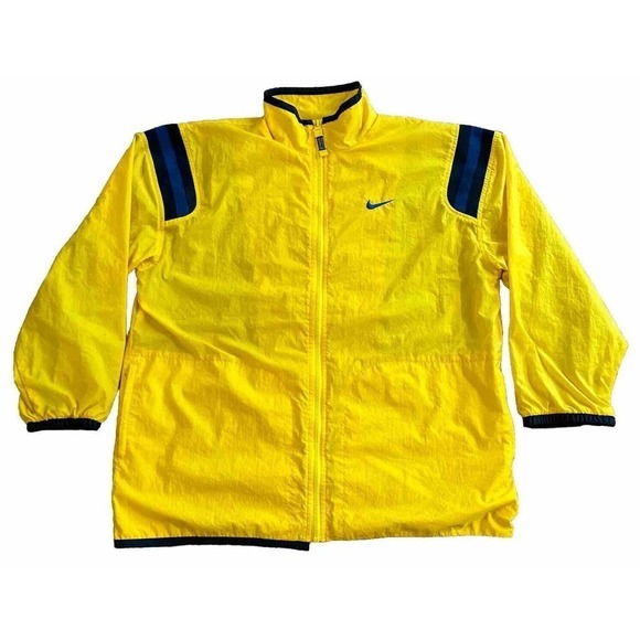 90s VTG Nike Youth L ( 14-16 ) Yellow Lined Banded Shoulder Windbreaker Jacket